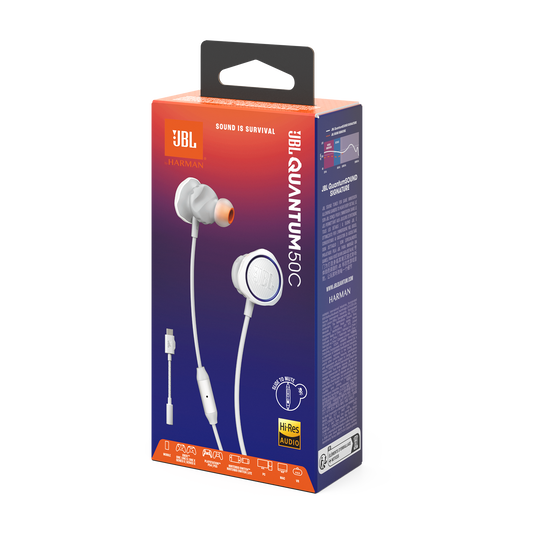 JBL Quantum 50C - White - Wired in-ear gaming headset with USB-C adapter - Detailshot 15